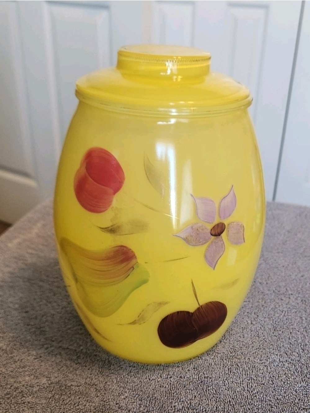 Bartlett Collins Yellow Hand-Painted Floral Ceramic Cookie Jar with Lid